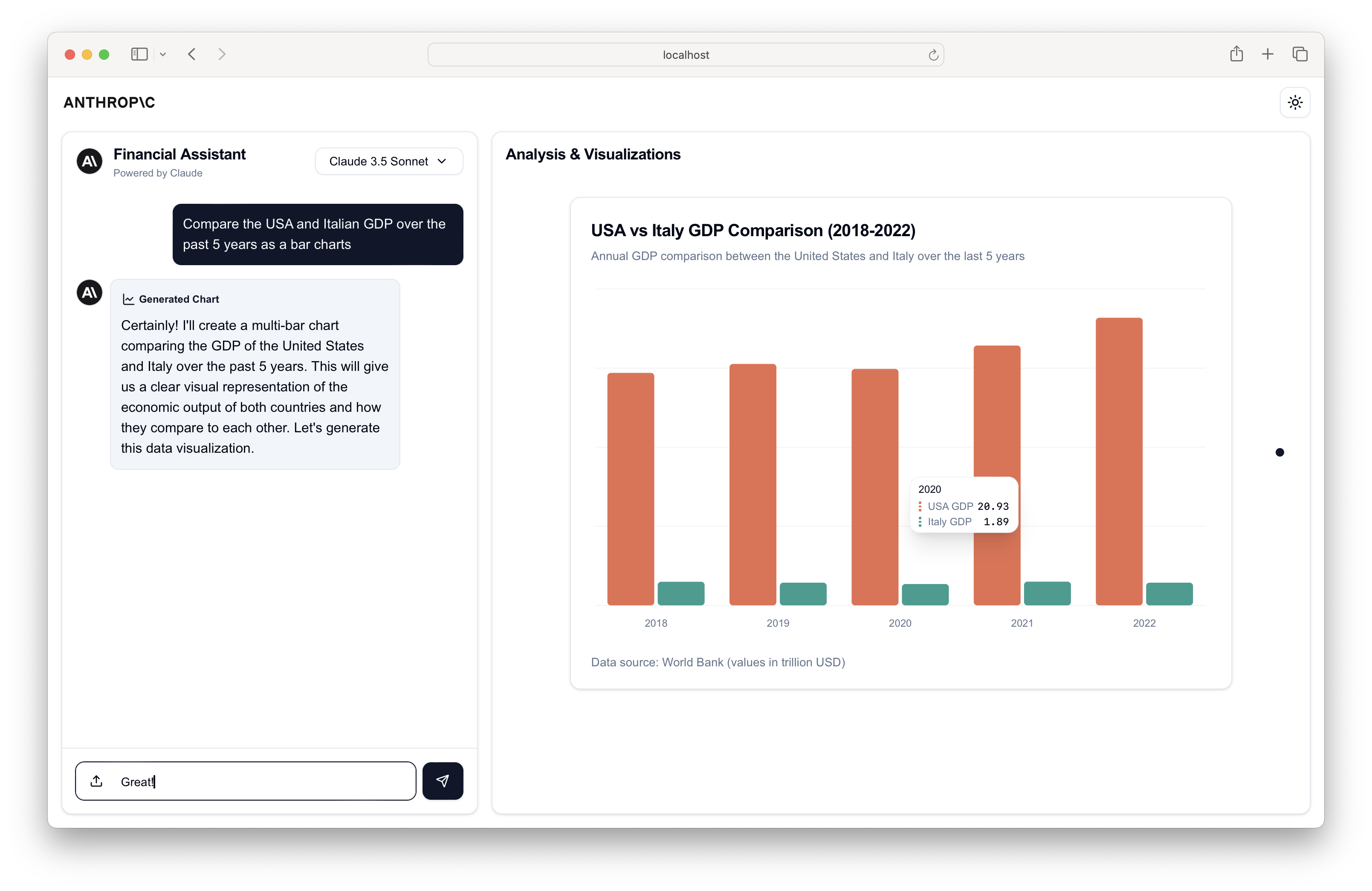 10月17日 Claude Financial Data Analyst ：由 Claude 支持的可视化金融数据分析工具